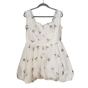 Cider Romance Me Mini Floral White Bubble Hem Dress - Size Large NEW